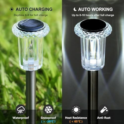 DenicMic Solar Lights Outdoor Waterproof 10 Pack Pathway Lights Cool White