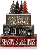 Moucuny 4 Pcs Christmas Decor Wooden Block Signs for Tiered Tray Table