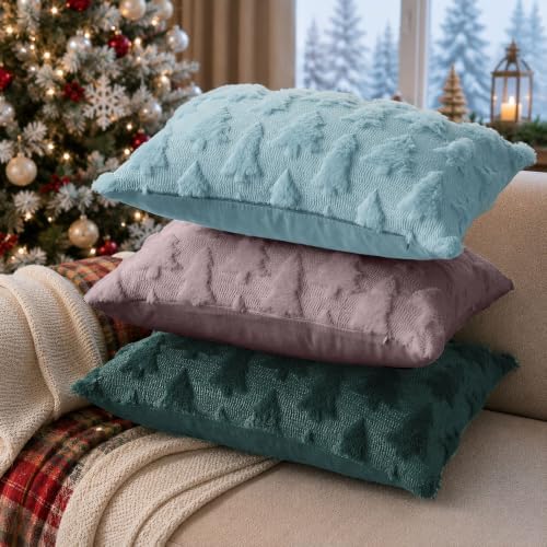 DFXSZ Christmas Tree Pillow Covers 12x20 Set of 2 Christmas Decor Blue