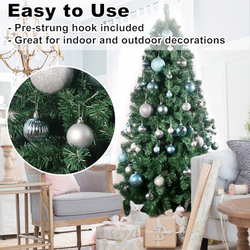 Baby Blue 2.5" Christmas Balls Christmas Tree Decoration Ornaments Shatterproof Hanging Balls for Birthday Halloween Holiday Wedding Decorations Set of 10pcs