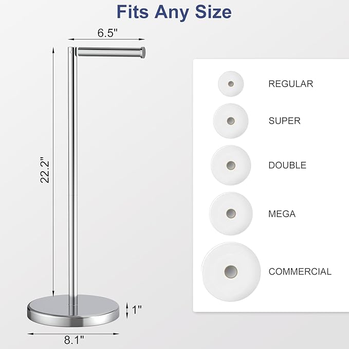 Toilet Paper Holder Stand 22.2" H Bathroom Free Standing Toilet Paper Roll Holder Storage Shelf for 4 Rolls, Stainless Steel Toilet Paper Holders with Non-Slip Stable Base, Polished Chrome