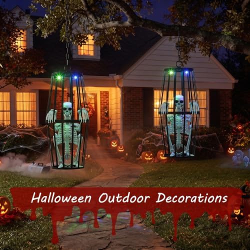 2-Pack 23” Scary Hanging Skeletons Ghosts Solar Halloween Decor