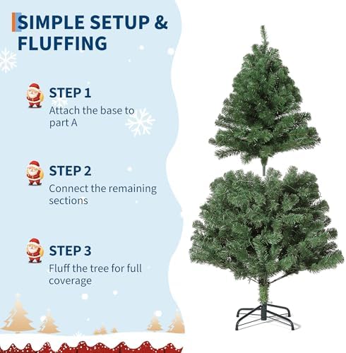 4.5FT Artificial Christmas Tree with 350 Branch Tips, Hinged Spruce Design & Metal Foldable Base, Easy Assembly Holiday Decoration for Home, Green
