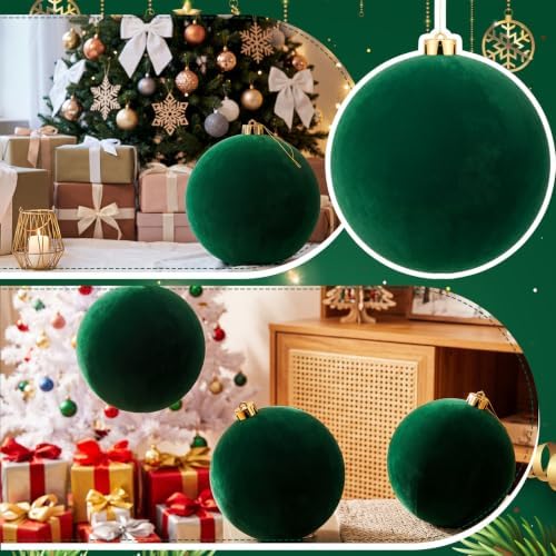 Threan 8 Inch Large Emerald Green Velvet Christmas Ball Ornaments