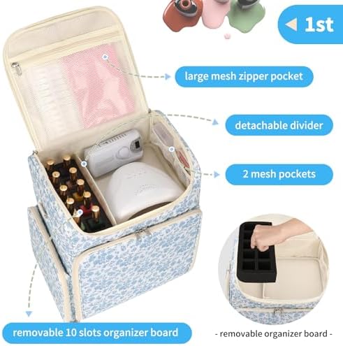 CUBETASTIC Extra Large Nail Polish Organizer Case Holds 124 to 200+ Bottles Nail Polish & Nail Lamp, Nail Supplies Storage Carrying Bag with 3 Removable Pouches