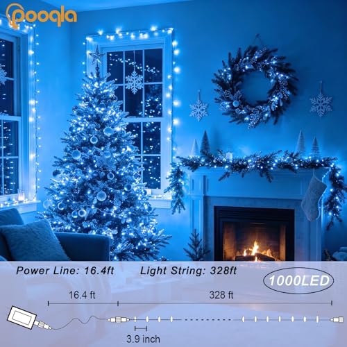 Pooqla 1000 LED Blue Christmas Lights Outdoor String Lights, 328 ft