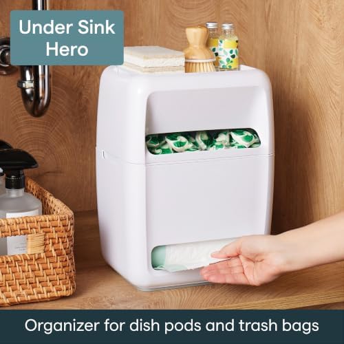 YouCopia SinkSuite Bag & Pod Dispenser, Standing Garbage Bag and Dishwasher Pod Organizer with Removable Lids for Storage, Speckled White
