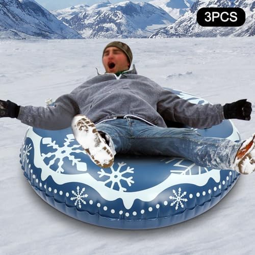 3 Pack Snow Tubes, 40 Inch PVC Ski Circle with Double Anti-Slip Handles Diameter Thickened Heavy Duty Hard Bottom Snow Sled for Family Activities Outdoor Fun