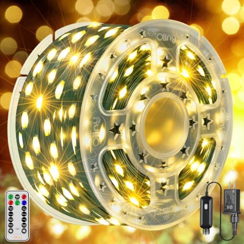 Ollny 198FT 600LED Outdoor Christmas Lights with Remote, 8 Modes Warm White