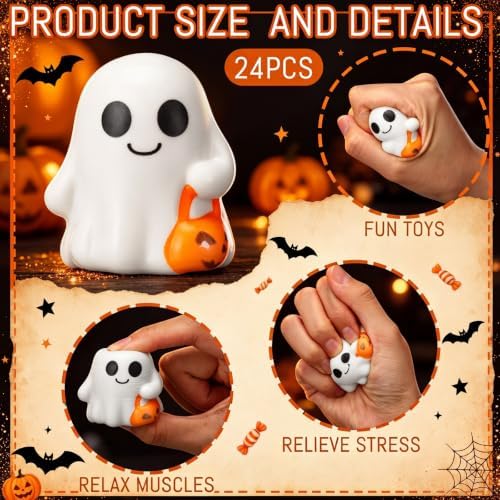 Wettarn 24 Pcs Halloween Ghost with Pumpkin Balls Bulks, Halloween Toy