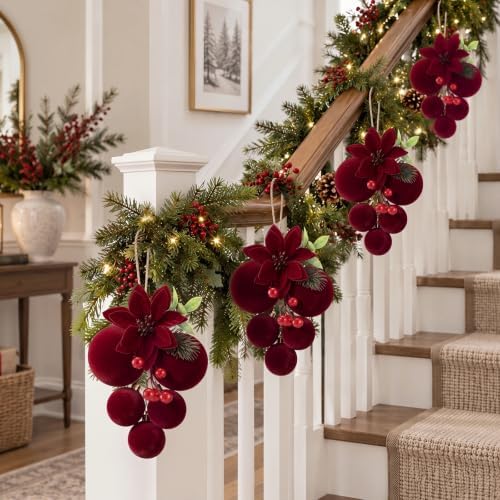 Thenshop 4 Pcs 12" Christmas Ball Ornament for Xmas Tree,Burgundy
