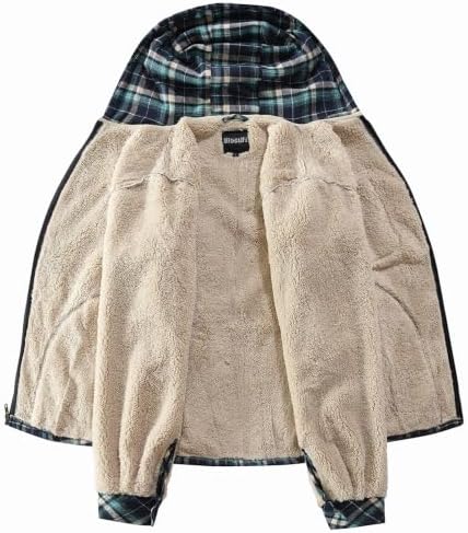 Elesuit Men's Full Zip Fleece Flannel Jacket Shirt Plaid Cotton Hoodie Coat