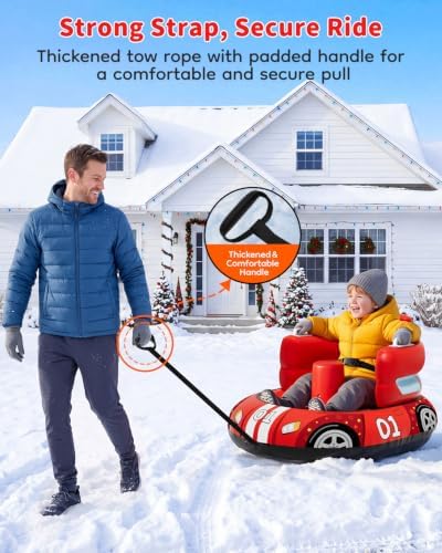 Raxurt Snow Sled for Toddlers 1-3, Inflatable Baby Sled with Canvas Cover