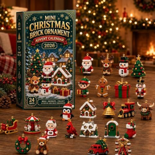 24-Day Mini Christmas Brick Ornament Advent Calendar，1set