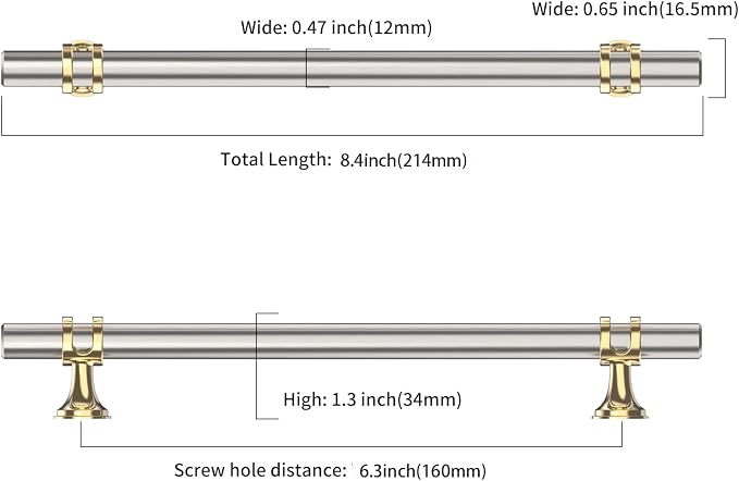 Asidrama 10 Pack 6.3 Inch(160mm) Gold and Brushed Satin Nickel Kitchen Cabinet Handles, Cabinet Pulls Kitchen Cabinet Hardware Cupboard Handles Drawer Pulls 4451