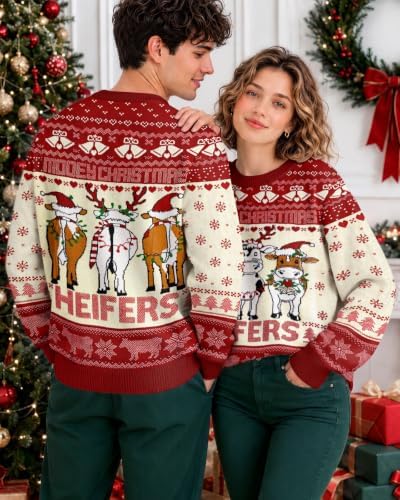 34HD Ugly Xmas Sweater–Funny Knit Christmas Sweater for Women & Men 2025, Long Sleeve Crewneck Holiday Pullover, Unisex Gift