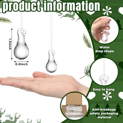 30 Pcs Crystal Glass Teardrop Christmas Ornaments, Mini Size