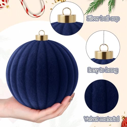Syhood 8 Pcs 6 Inch Velvet Christmas Balls Large Ornaments, Navy Blue