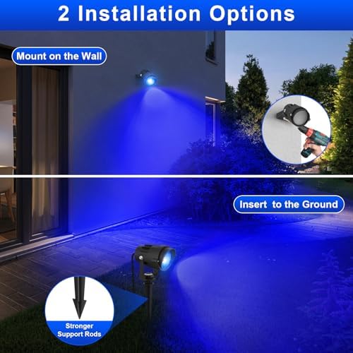 Halloween Blue Landscape Lights Outdoor, 14 LED Landscape Lighting with US Plug, IP65 Waterproof Spotlights for Tree Yard Garden Pathway Christmas Decor 2 Pack