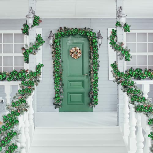 2 Pcs 6 ft Christmas Ball Ornament Garland, Grass Green
