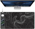 Mouse Pad with Wireless Charging, Large Desk Mat, Black Topographic Map #2