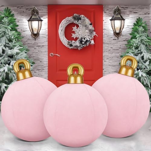Jetec 3 Pcs 32 Inch Giant Velvet Pink Christmas Inflatable Balls
