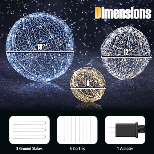 Tangkula 3 Pack Christmas LED Light Balls for Tree, Metal Sphere Lights