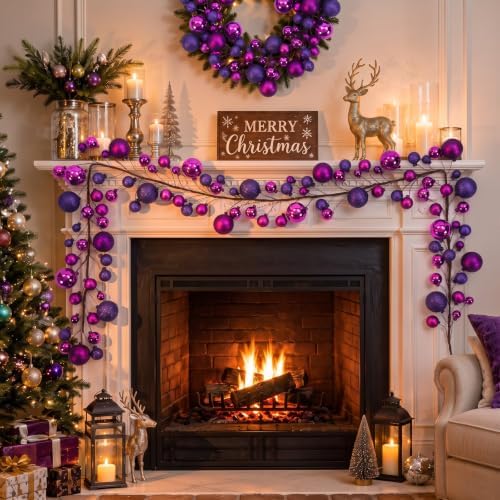 2 Pcs 6 ft Christmas Ball Ornament Garland, Dark Purple