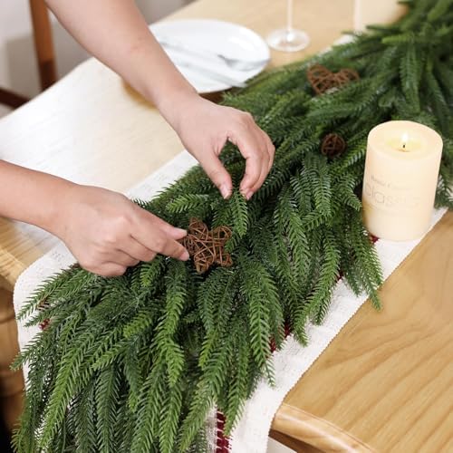 6FT 2PCS Artificial Christmas Norfolk Pine Garland for Fireplace Decor