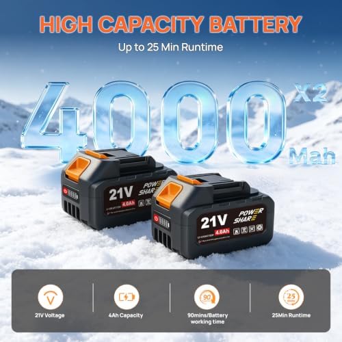 21V Cordless Snow Shovel, 13 Inch Brushless Electric Snow Blower 2×4.0Ah