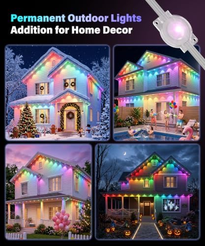 Permanent Outdoor Lights for House, 200ft RGB Christmas LED Light