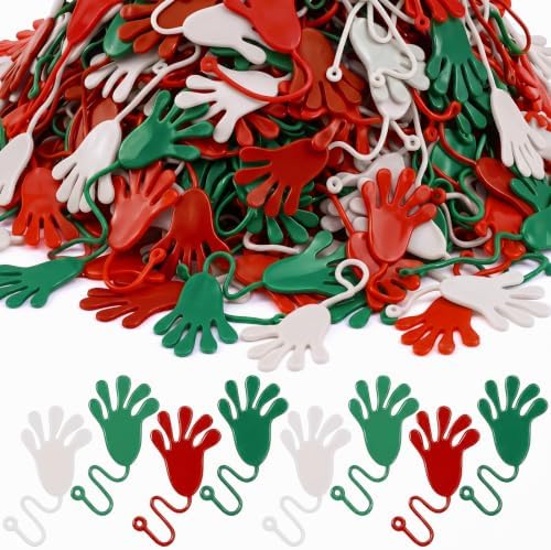 Realspring 300 Pcs Christmas Throws Sticky Hands, Red, Green, White