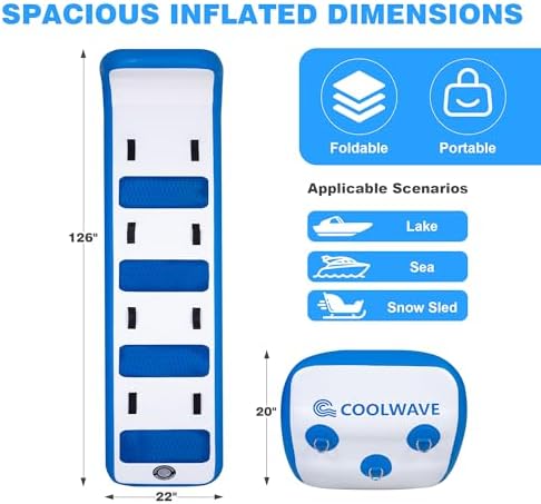COOLWAVE 10.5FT Inflatable Toboggan Sled, 2-4 Person Heavy Duty Snow Sled