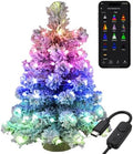 Brizled Snow Flocked Smart Christmas Tree, 22.8in Mini Christmas Tree with 100 LED RGB Lights, App/Voice Control 159+ Scenes Tabletop Xmas Tree USB C Small Tree Work with PD Power for Fireplace Desk