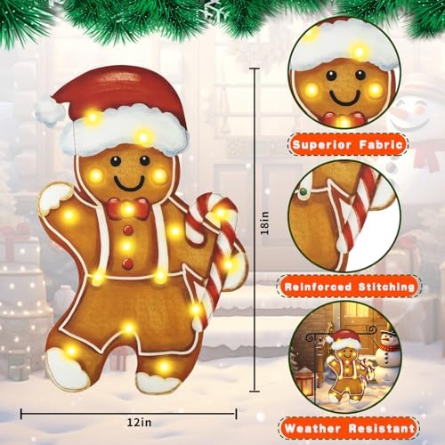 Lighted Christmas Gingerbread Garden Flag Decor, 12x18 In