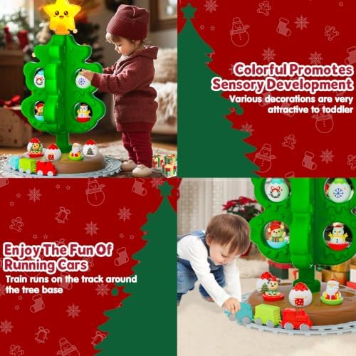 My First Christmas Tree for Kids, Light Up Star Musical Toy Toddler Christmas Tree Decoration Toy Set with Colorful Ornaments DIY Train&Track, Roly Poly Toys, Finger Puppets Xmas Gifts for Boys Girl