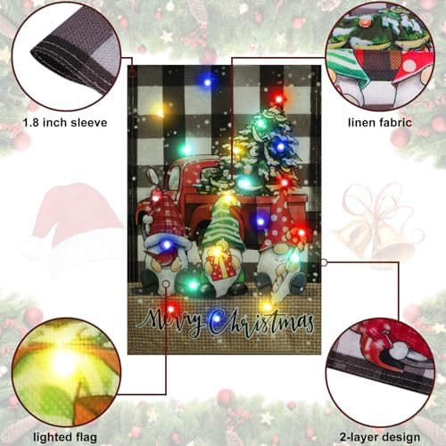 Lighted Christmas Gnomes Garden Flag Outdoor Decor, 12x18 In