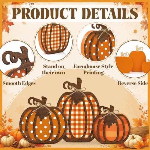 3 Pcs Fall Pumpkin Decor, Wooden Autumn Fall Decorations for Home