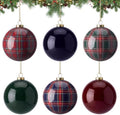 6 Pcs Plaid Christmas Ball Ornaments 4 Inch Green Blue Burgundy Balls