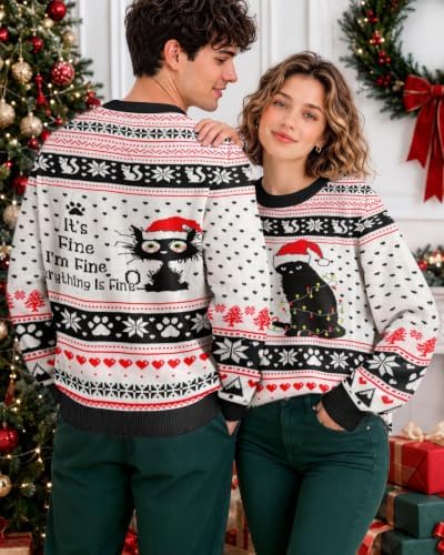 34HD Ugly Xmas Sweater–Funny Knit Christmas Sweater for Women & Men 2025, Long Sleeve Crewneck Holiday Pullover, Unisex Gift