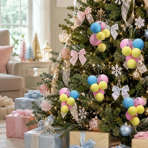 Roowest 4 Sets Large Pastel Glitter Christmas Ball Clusters Ornaments Decor