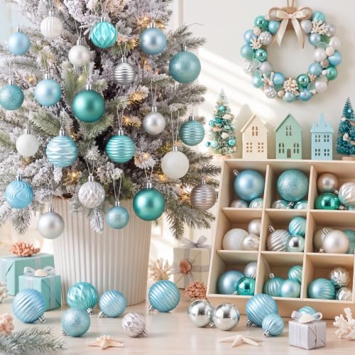 Lunmon 64 Pcs Coastal Ocean Christmas Ball Ornaments Beach Xmas Baubles