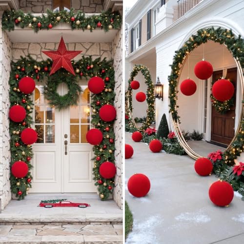 Threan 10 Inch Large Red Velvet Christmas Ball Ornaments