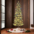 Lightshare 7.5FT 180L Warm White Evergreen Pine Needle Tree, Pencil Christmas Tree Lighted Pyramid Design with Ornaments, Remote Control & Dimmable, Artificial Christmas Holiday Decoration