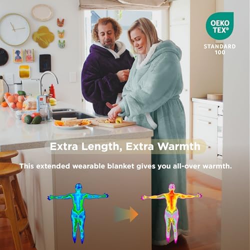 Bedsure Wearable Blanket Hoodie, Cozy Long Hooded Blanket Sweatshirt as Mothers Day Hoodie Gifts for Mom Women, Small, Light Green