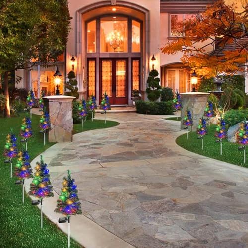 8PCS Solar Christmas Tree Garden Stake Lights Waterproof Christmas Decorations Tree Lights Outdoor Xmas Tree Light Christmas décor Pathway Lights Patio Yard（8PCS）