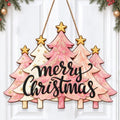 Christmas Decorations Pink Pine Tree Merry Christmas Hanging Wooden Sign