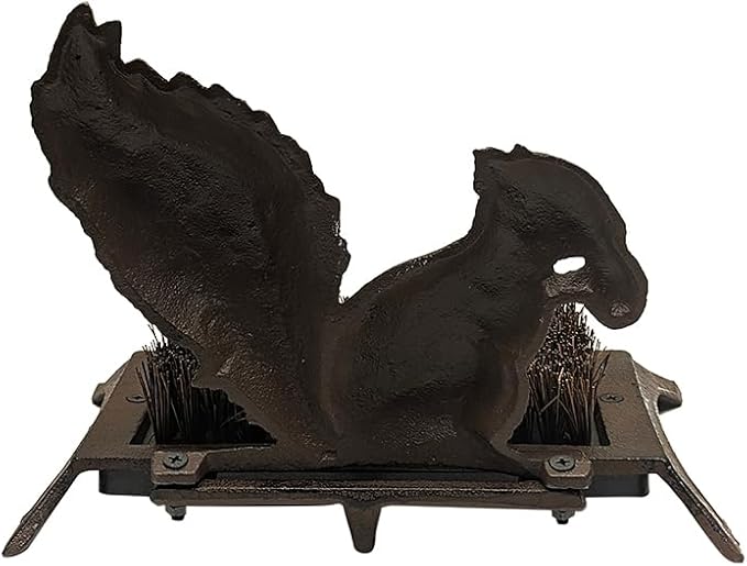 Treasure Gurus Cast Iron Metal Squirrel Boot Scraper Garden Shoes Brush Outdoor Front Door Porch Decor