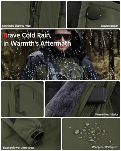 Wulcea Graphene Heated Jacket for Men Fur Lined with Large Capacity Battery Pack