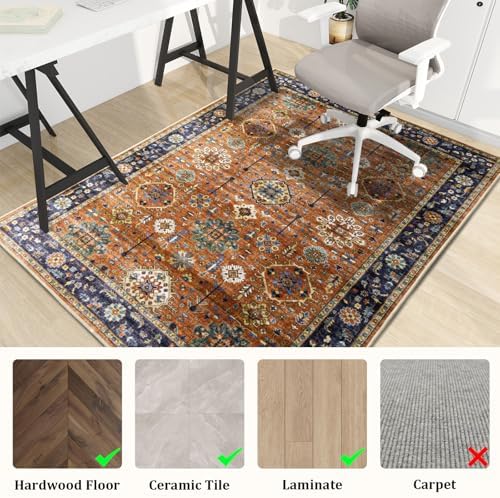 Office Chair Mat for Hardwood Floor, 60"x45" Easy Glide Computer Desk Mat Protector for Rolling Chair Under Desk Rug Nonslip Backing, Machine Wash, (Modern)